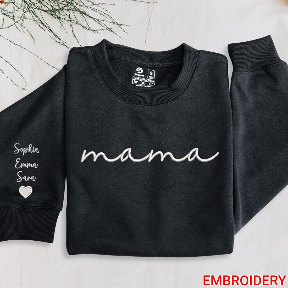 Personalized Floral Hoodie with Custom Embroidered Kids Name on Sleeve - Customized Sweatshirt Gift for Mama