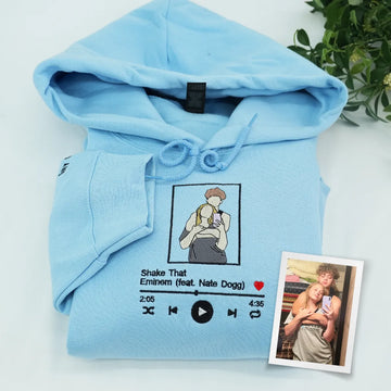 Embroidered Favorite Song Hoodie with Photo Portrait - Romantic Couple Gift