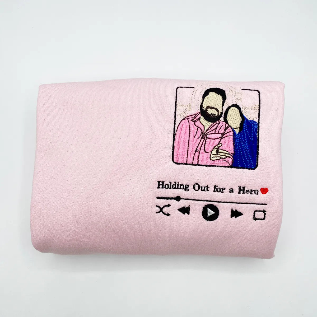 Embroidered Favorite Song Hoodie with Photo Portrait - Romantic Couple Gift