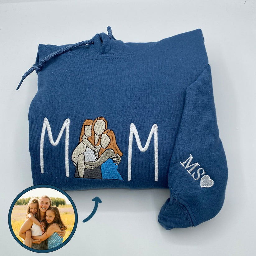 Embroidered Mama Portrait Hoodie with Initial - Mother Gift