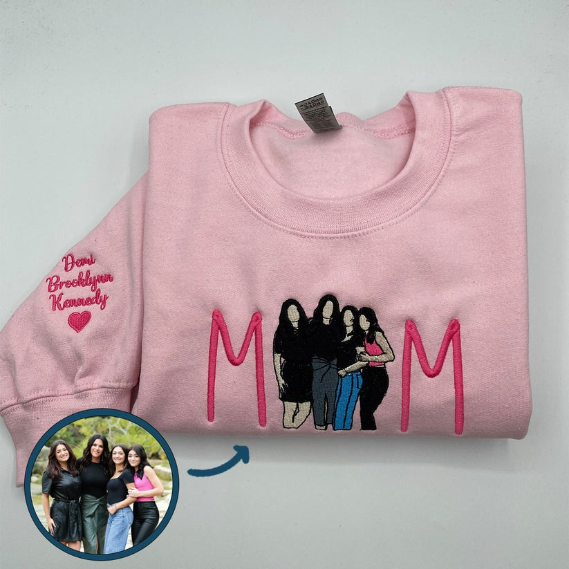 Embroidered Mama Portrait Hoodie with Initial - Mother Gift