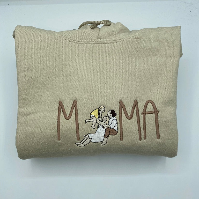 Embroidered Mama Portrait Hoodie with Initial - Mother Gift