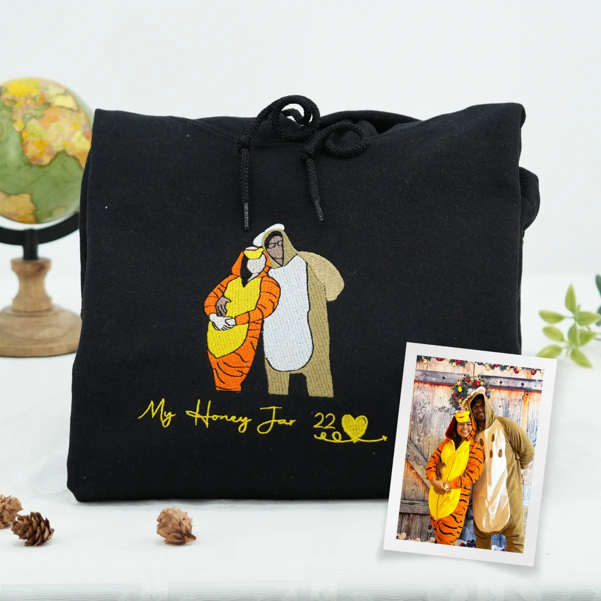 Embroidered Anniversary Hoodie with Full Color Couple Portrait - Wedding Gift