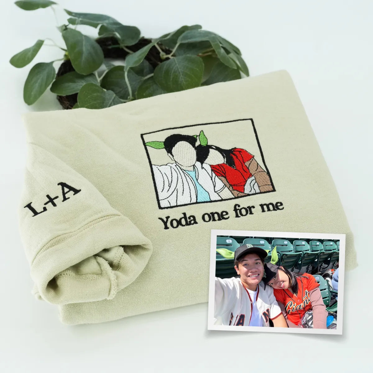 Embroidered Anniversary Hoodie with Full Color Couple Portrait - Wedding Gift