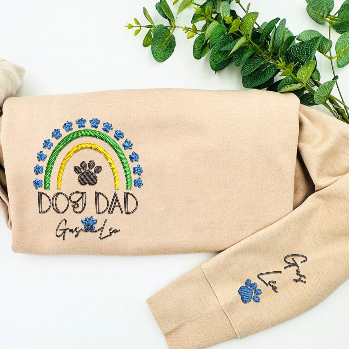 Embroidered Dog Dad Hoodie with Pet Names - Rainbow Design Pet Gift