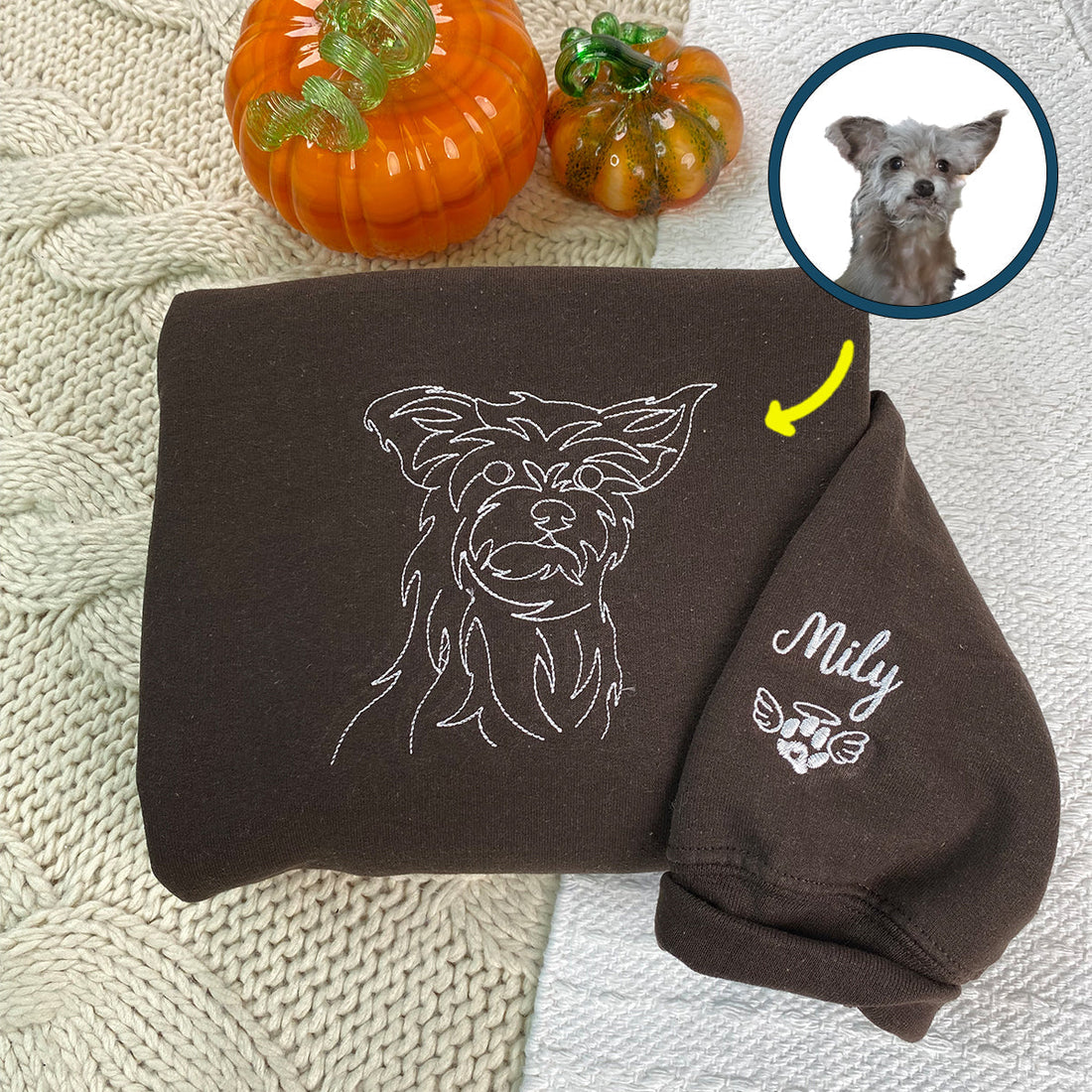 Embroidered Dog Face Hoodie with Pet Photo & Name - Dog Gift
