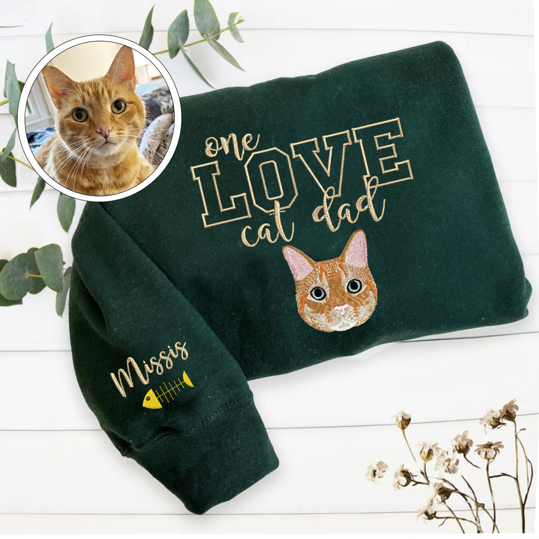 Embroidered One Love Cat Dad Hoodie - Cat Father Gift