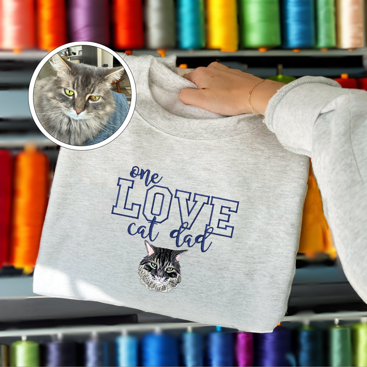 Embroidered One Love Cat Dad Sweatshirt - Cat Father Gift