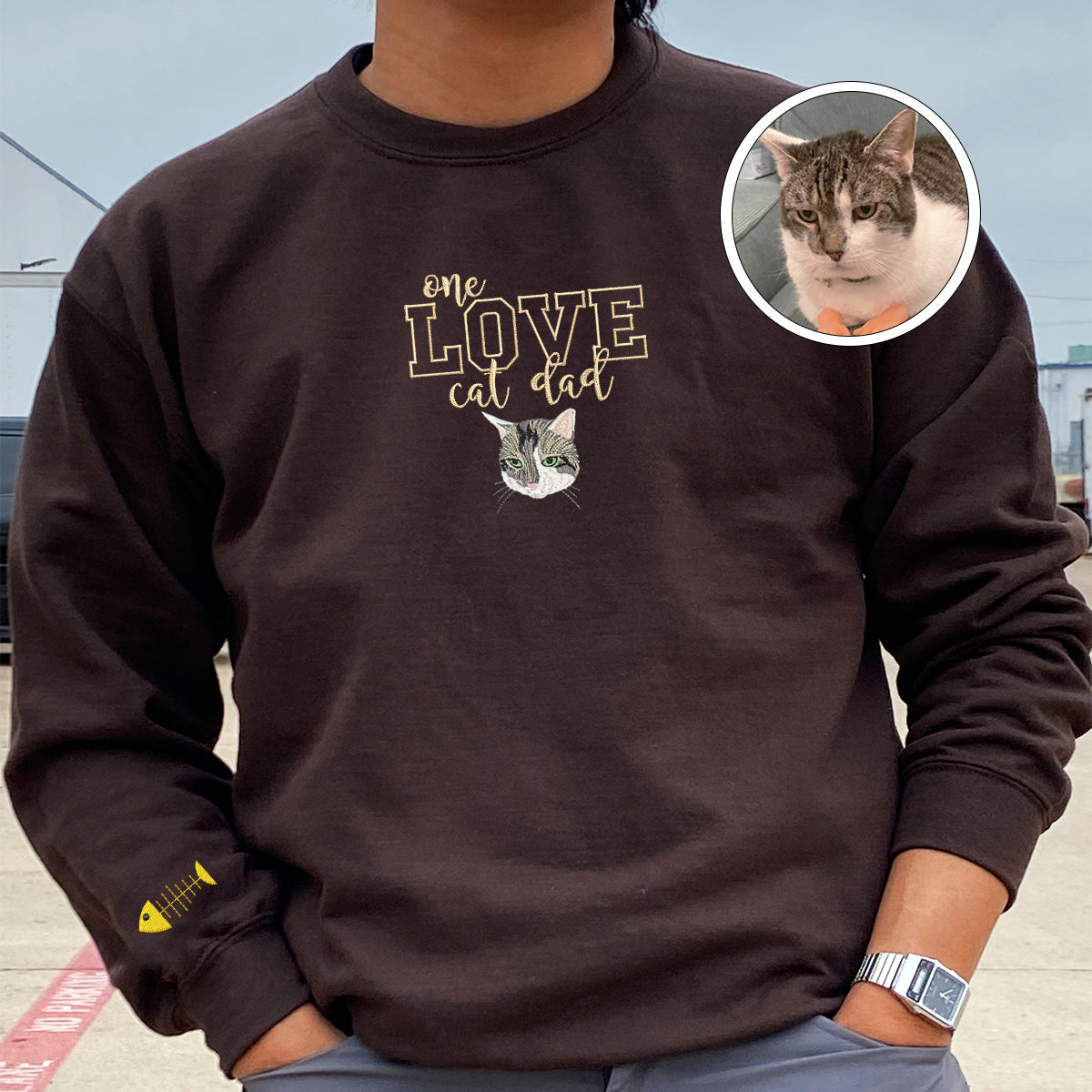 Embroidered One Love Cat Dad Sweatshirt - Cat Father Gift