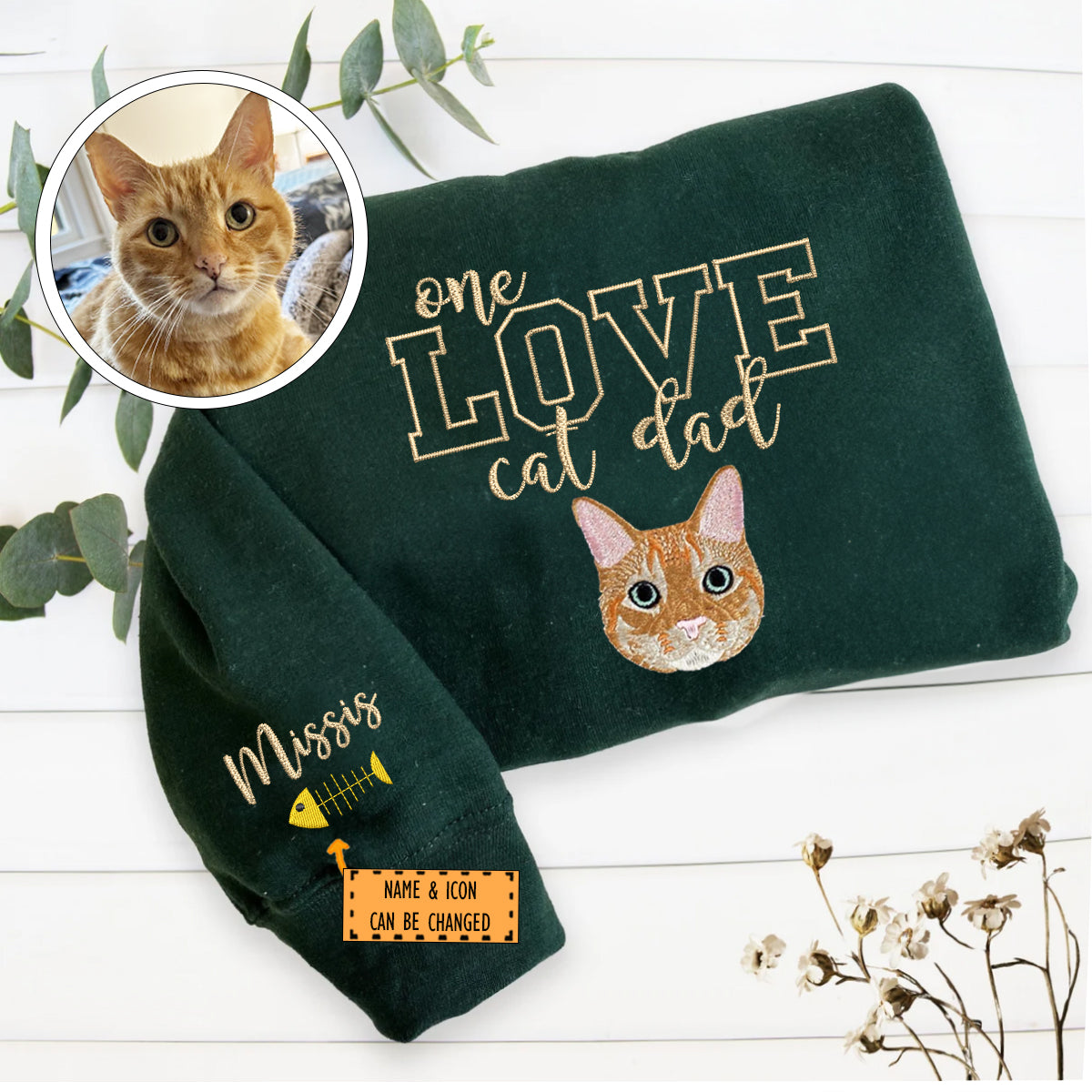 Embroidered One Love Cat Dad Sweatshirt - Cat Father Gift