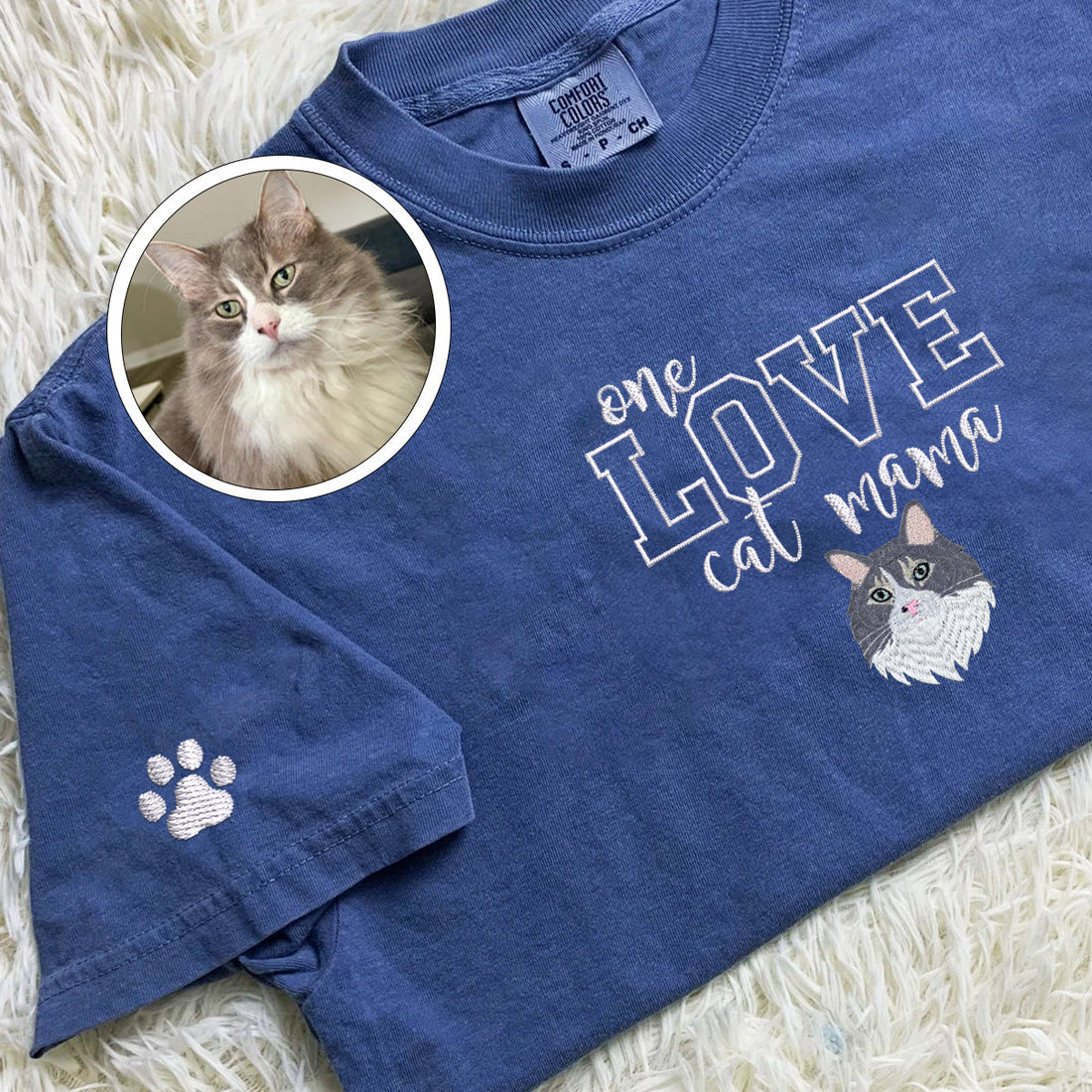 Embroidered One Love Cat Mama T-Shirt - Cat Mother Gift