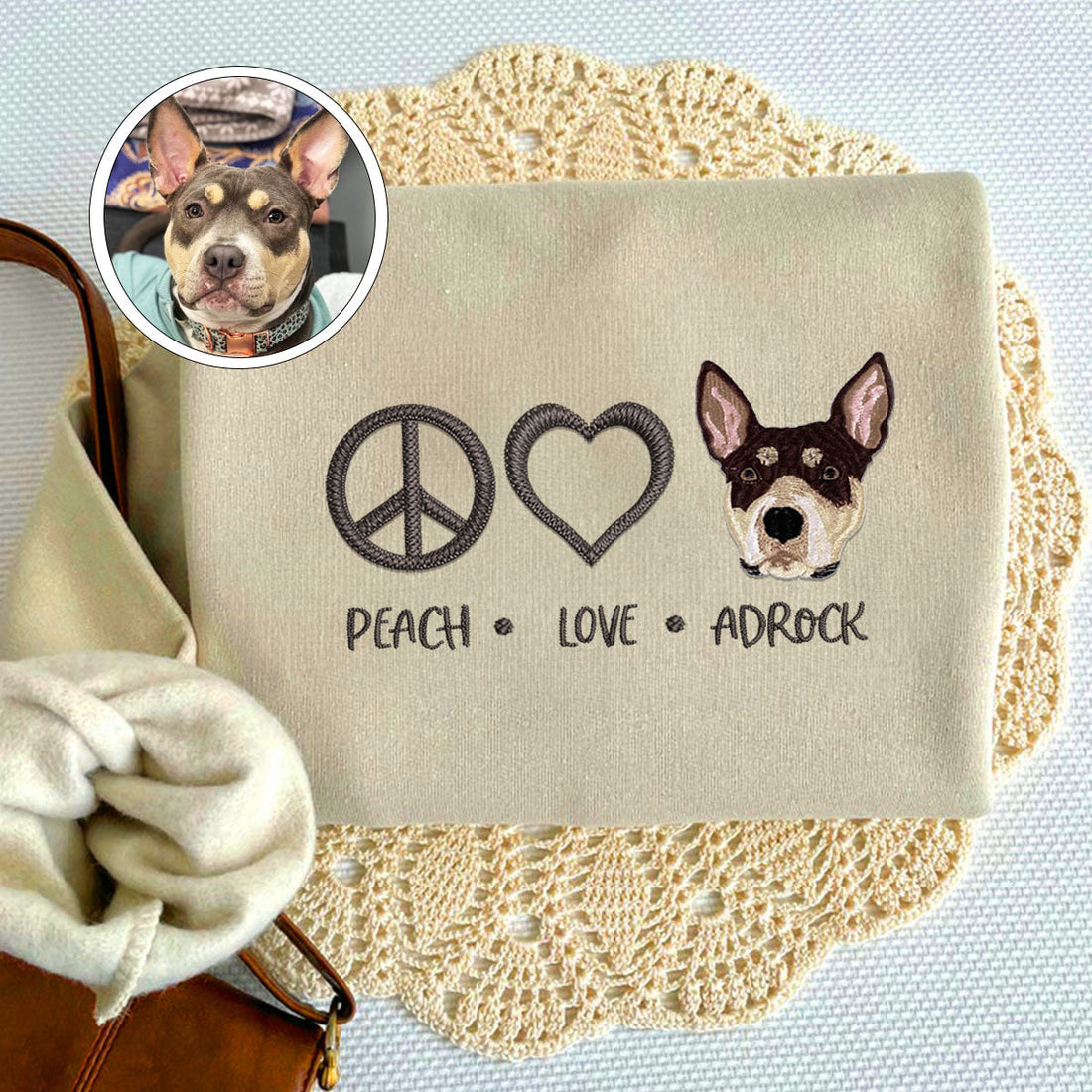 Embroidered Peace Love Pet Sweatshirt with Names - Pet Lover Gift