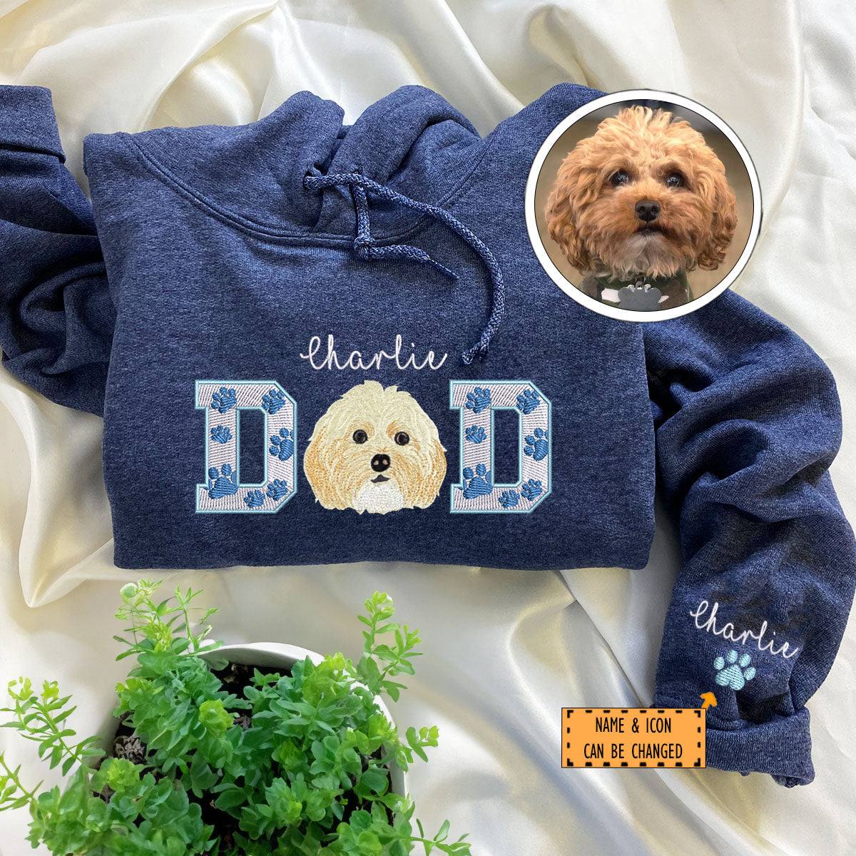 Embroidered Pet Dad Hoodie with Pet Photo - Dog Father Gift