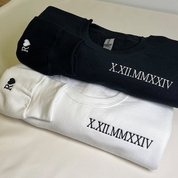 Embroidered Anniversary Hoodie with Roman Numeral Date - Couple Gift