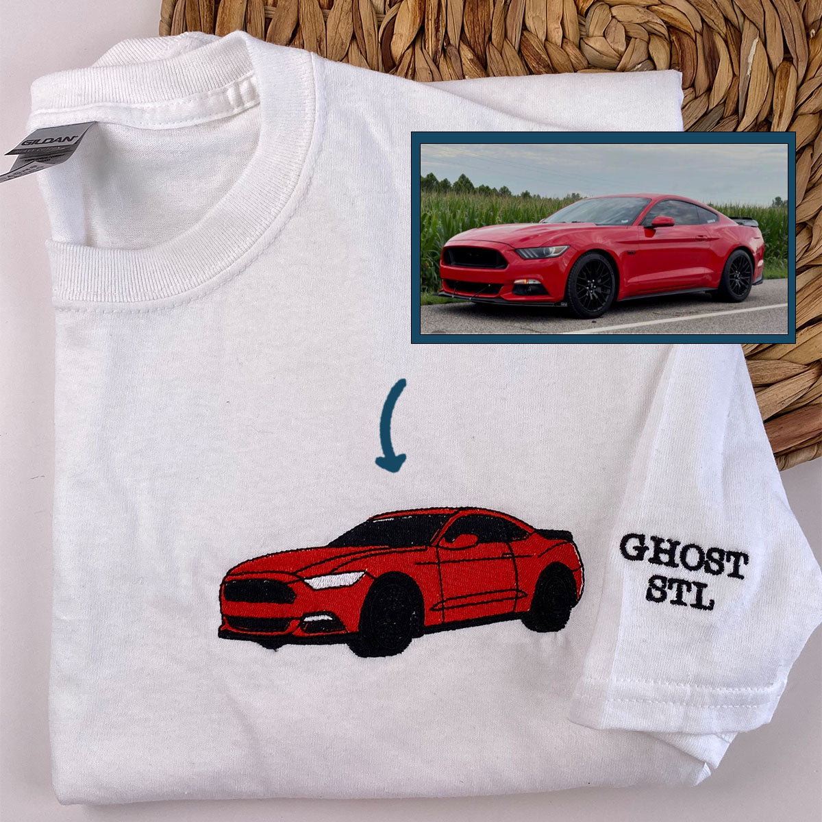 Embroidered Car Portrait Hoodie - Vehicle Photo Gift for Car Lovers