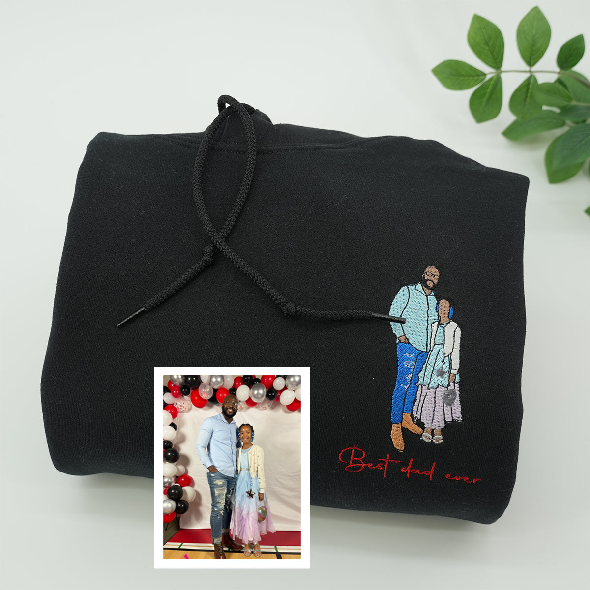 Embroidered Dad Daughter Portrait Hoodie - Father Gift with Initial