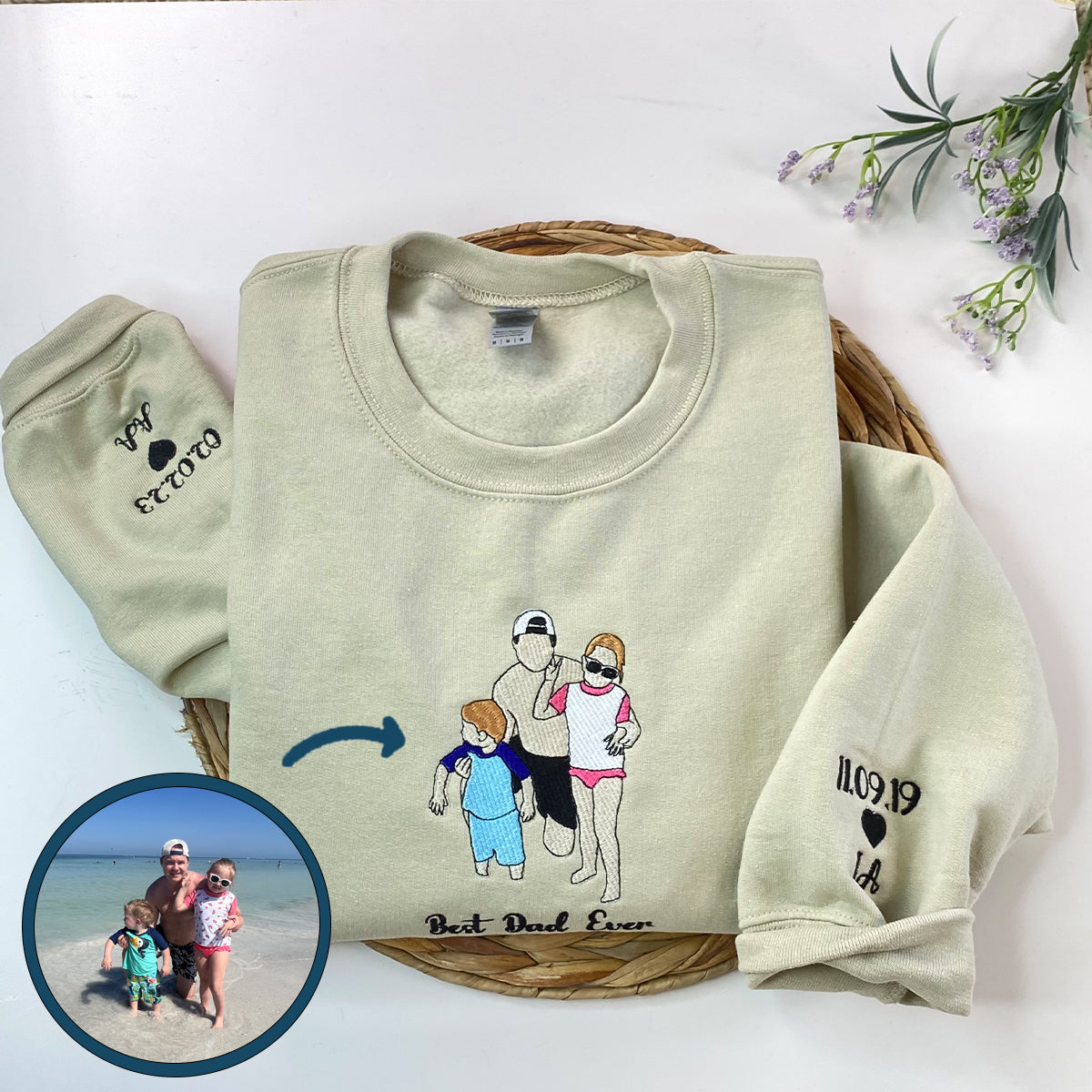 Embroidered Dad Daughter Portrait Hoodie - Father Gift with Initial