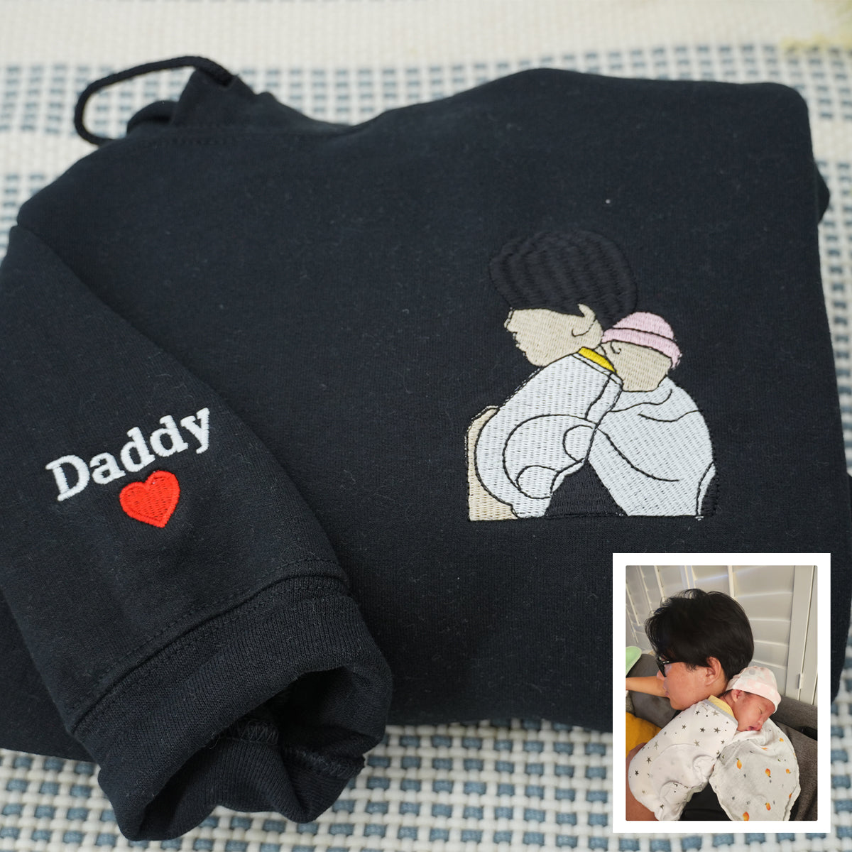 Embroidered Dad Daughter Portrait Hoodie - Father Gift with Initial