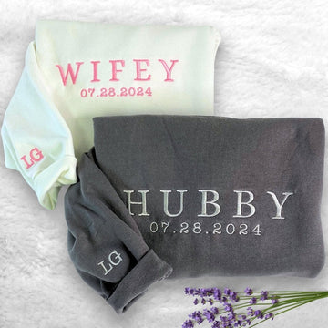 Embroidered Hubby & Wifey Hoodie - Anniversary Gift