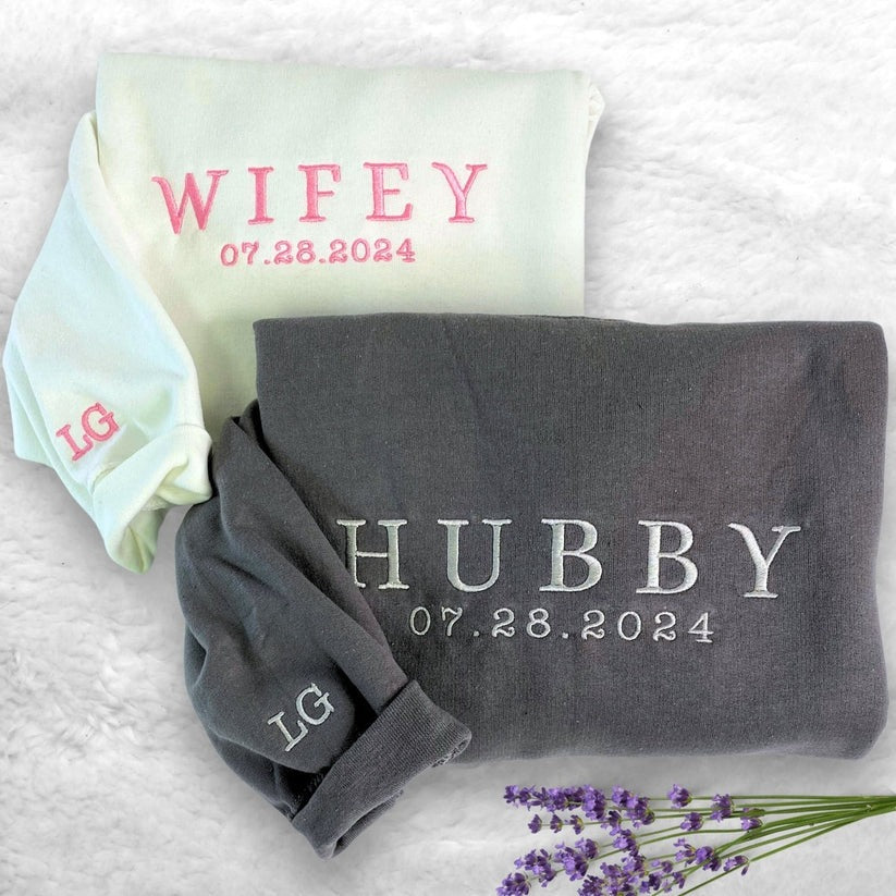 Embroidered Hubby & Wifey Hoodie - Anniversary Gift