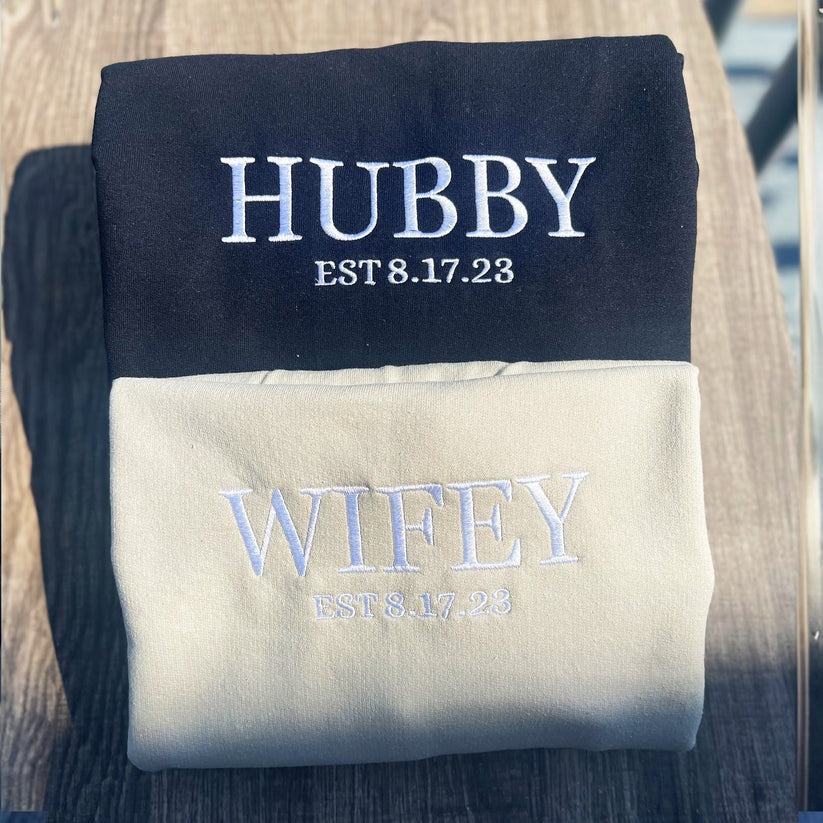 Embroidered Hubby & Wifey Hoodie - Anniversary Gift