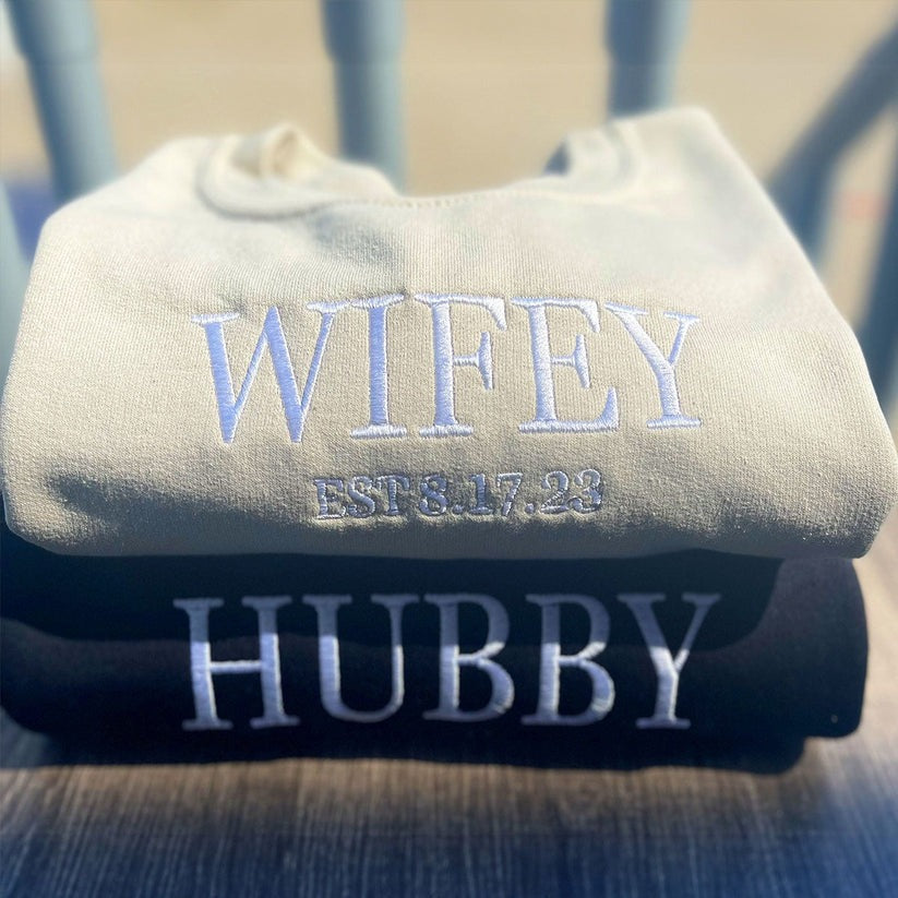 Embroidered Hubby & Wifey Hoodie - Anniversary Gift