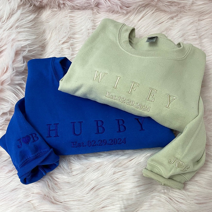 Embroidered Hubby & Wifey Hoodie - Anniversary Gift