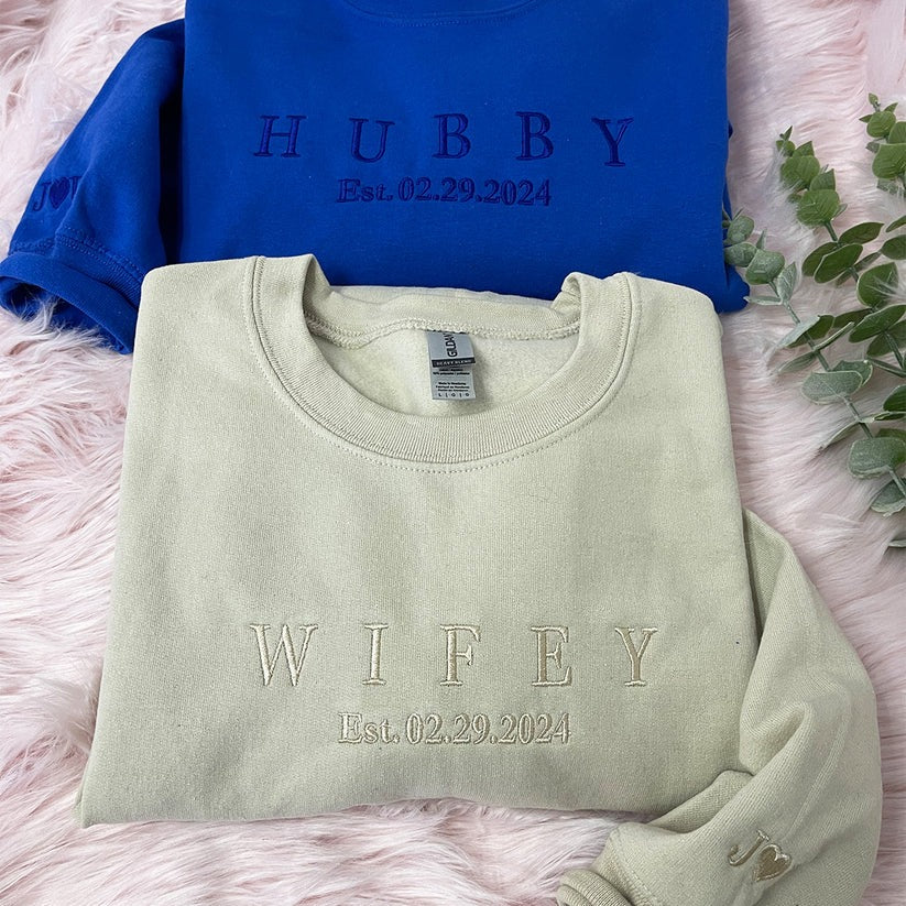 Embroidered Hubby & Wifey Hoodie - Anniversary Gift