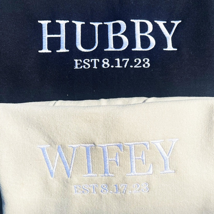 Embroidered Hubby & Wifey Hoodie - Anniversary Gift