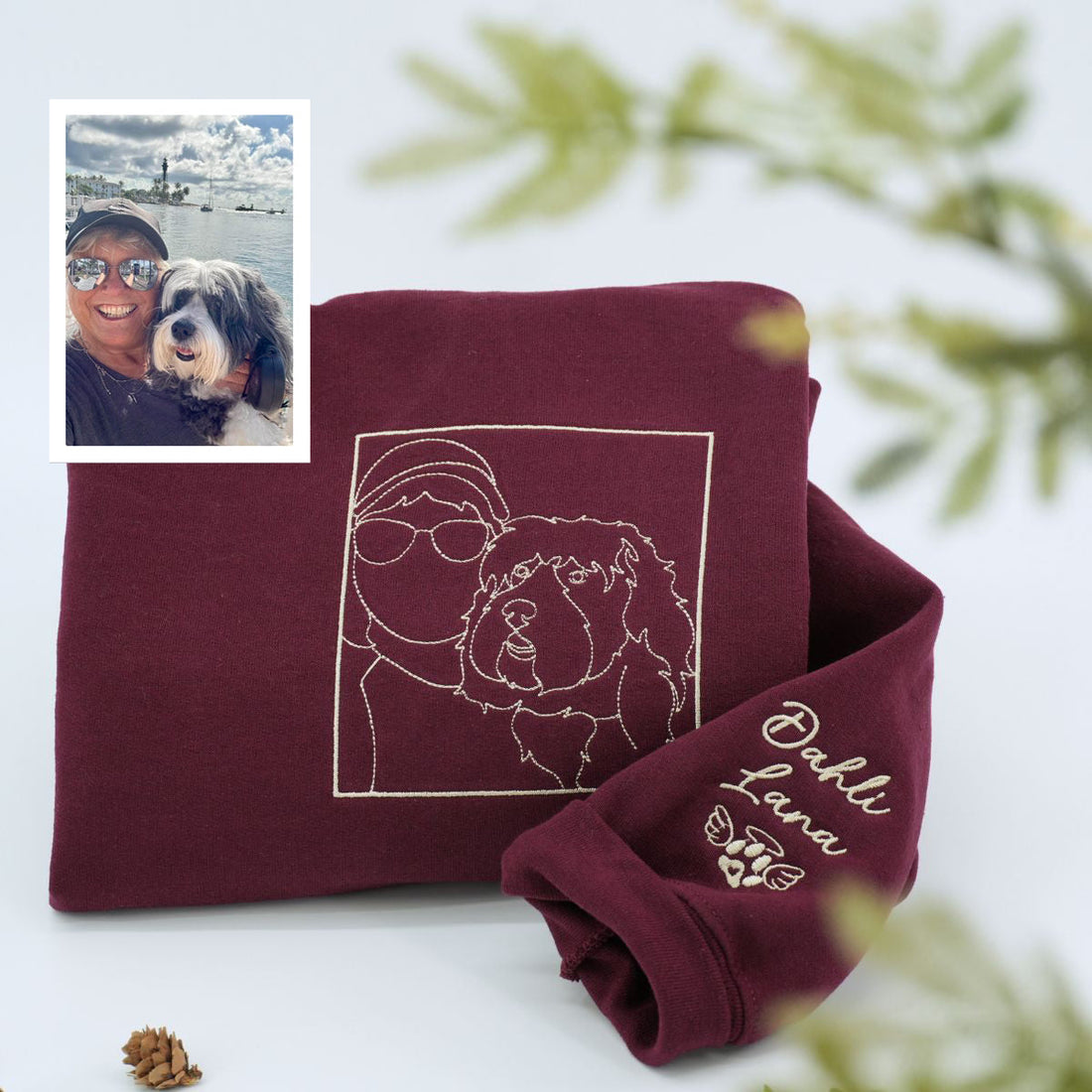 Embroidered Pet & Owner Portrait Hoodie - Pet Lover Gift