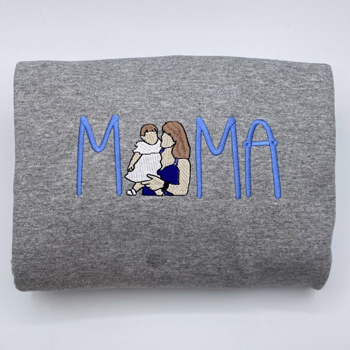 Embroidered Mama Portrait Hoodie with Initial - Mother Gift