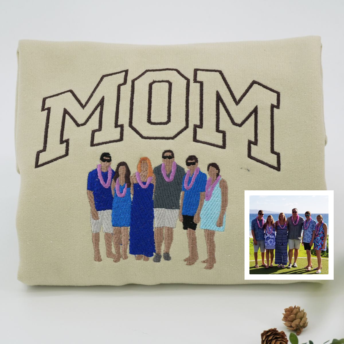 Embroidered Mom Family Portrait Hoodie - Mother's Day Gift