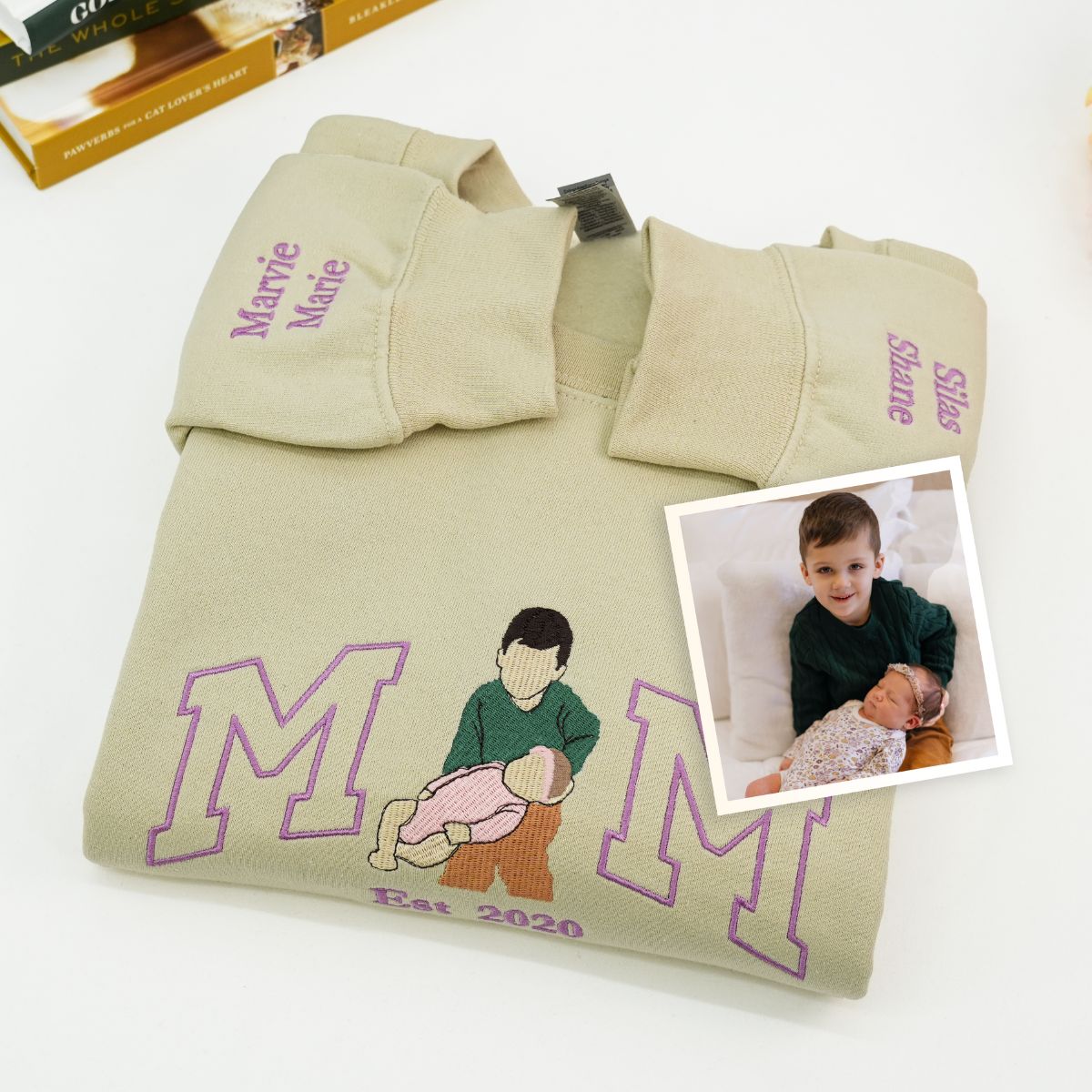 Embroidered Mom Family Portrait Hoodie - Mother's Day Gift