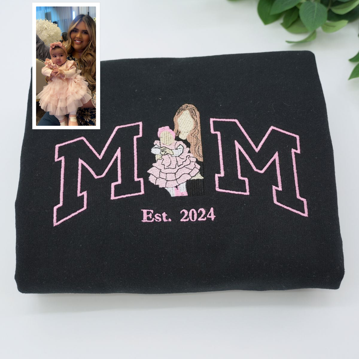 Embroidered Mom Family Portrait Hoodie - Mother's Day Gift