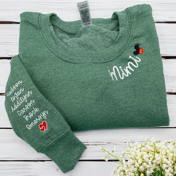 Embroidered Mimi Neckline Sweatshirt with Grandkids Names - Grandmother Gift
