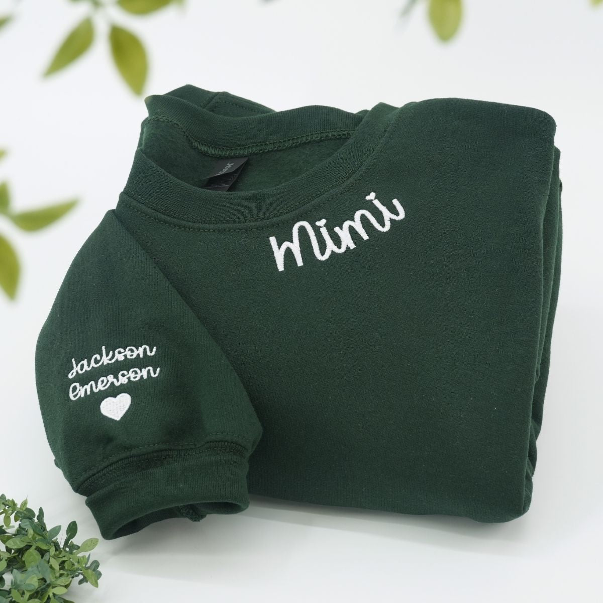 Embroidered Mimi Neckline Sweatshirt with Grandkids Names - Grandmother Gift
