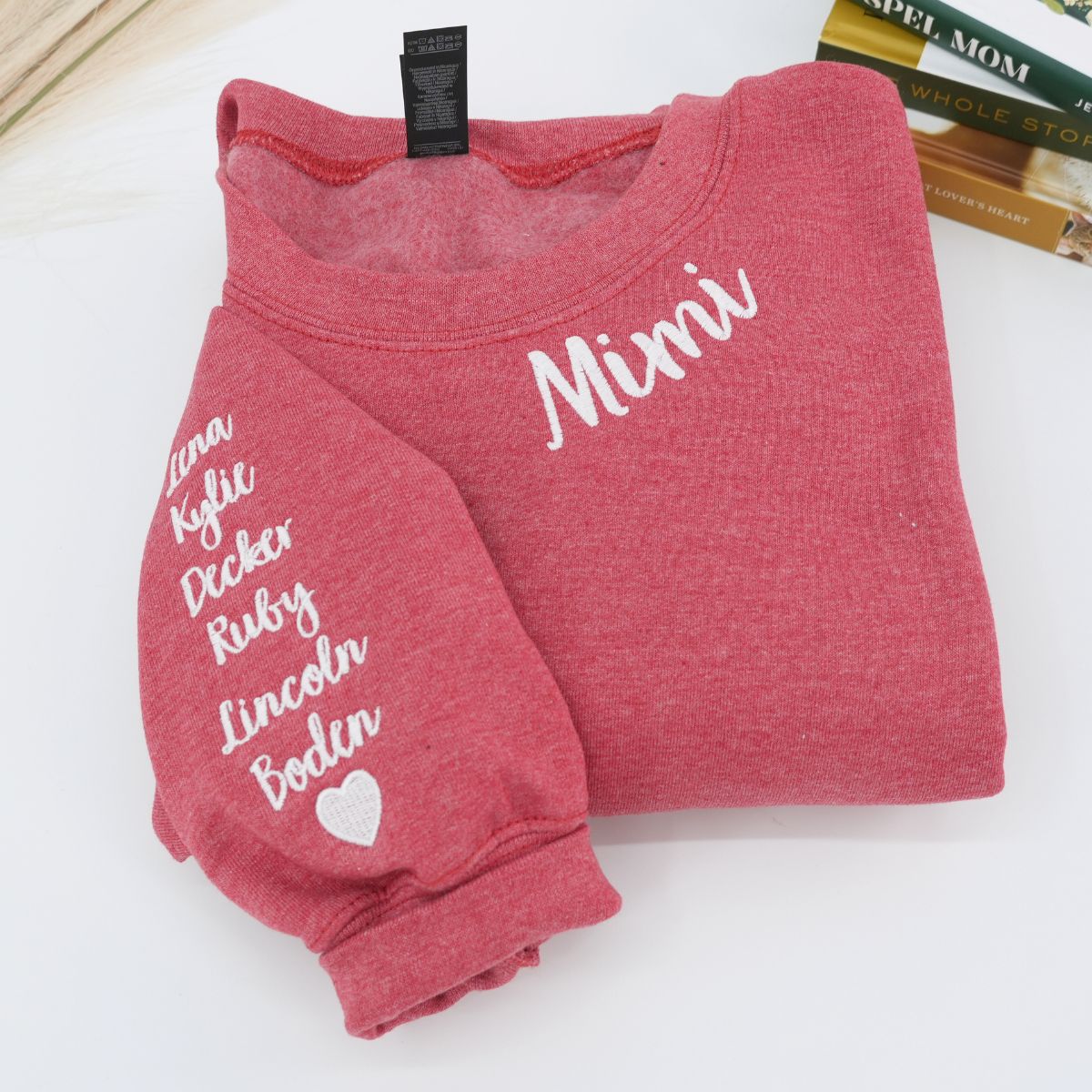 Embroidered Mimi Neckline Sweatshirt with Grandkids Names - Grandmother Gift