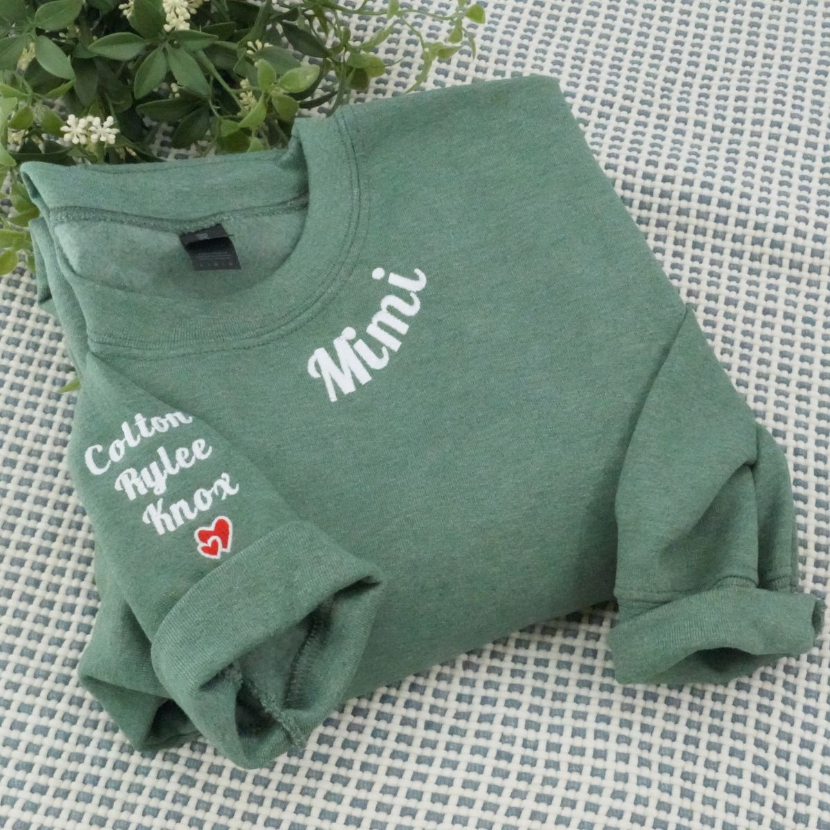 Embroidered Mimi Neckline Sweatshirt with Grandkids Names - Grandmother Gift