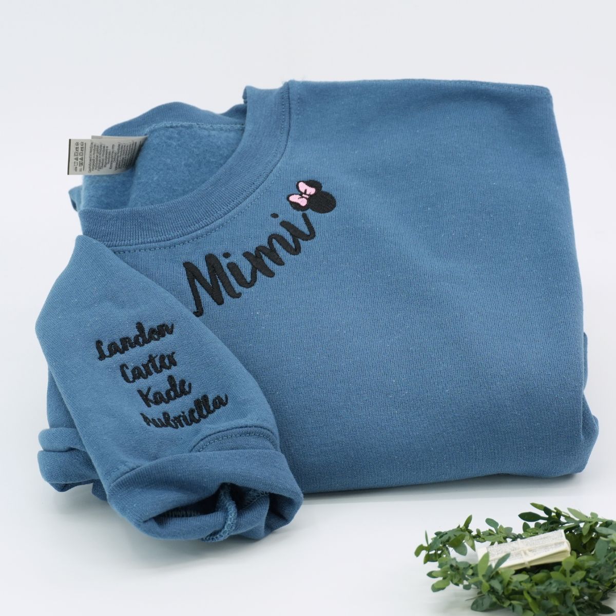 Embroidered Mimi Neckline Sweatshirt with Grandkids Names - Grandmother Gift