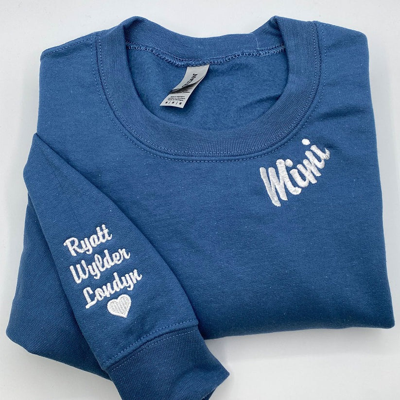 Embroidered Mimi Neckline Sweatshirt with Grandkids Names - Grandmother Gift