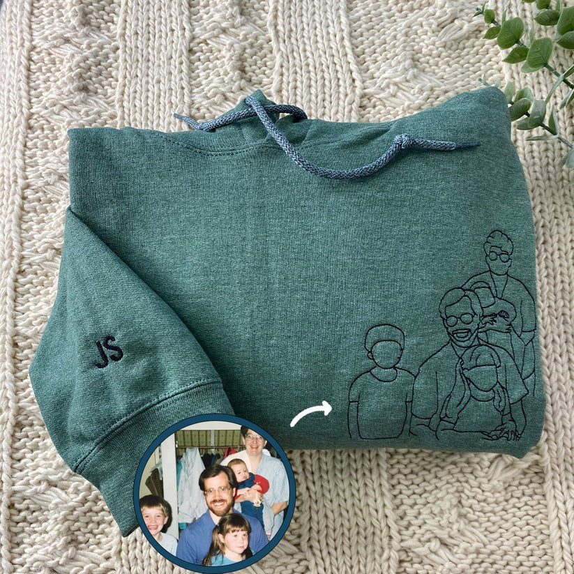 Embroidered Dad Outline Hoodie with Names - Father Gift