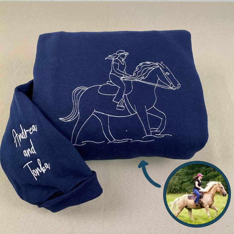 Embroidered Horse Outline Hoodie from Photo - Horse Lover Gift