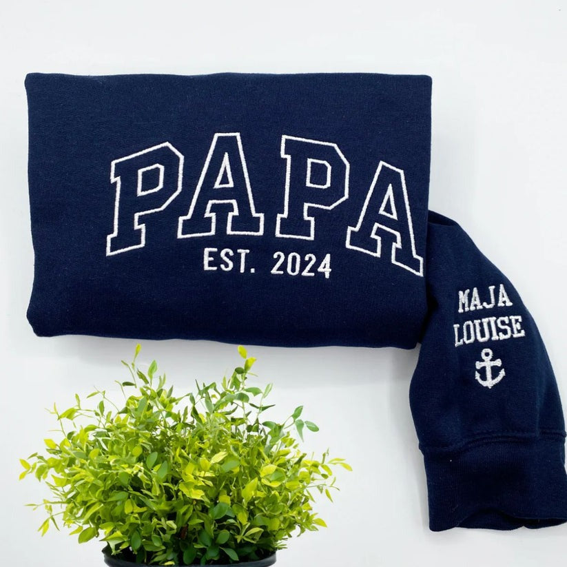 Embroidered Papa Hoodie with Kids Names - Father's Day Gift