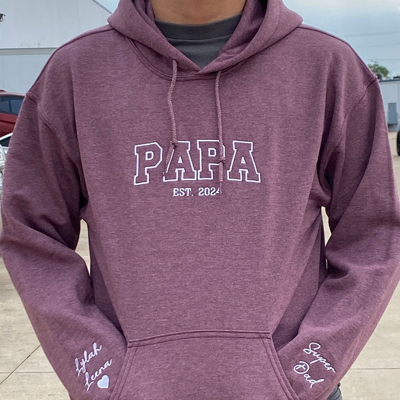 Embroidered Papa Hoodie with Kids Names - Father's Day Gift