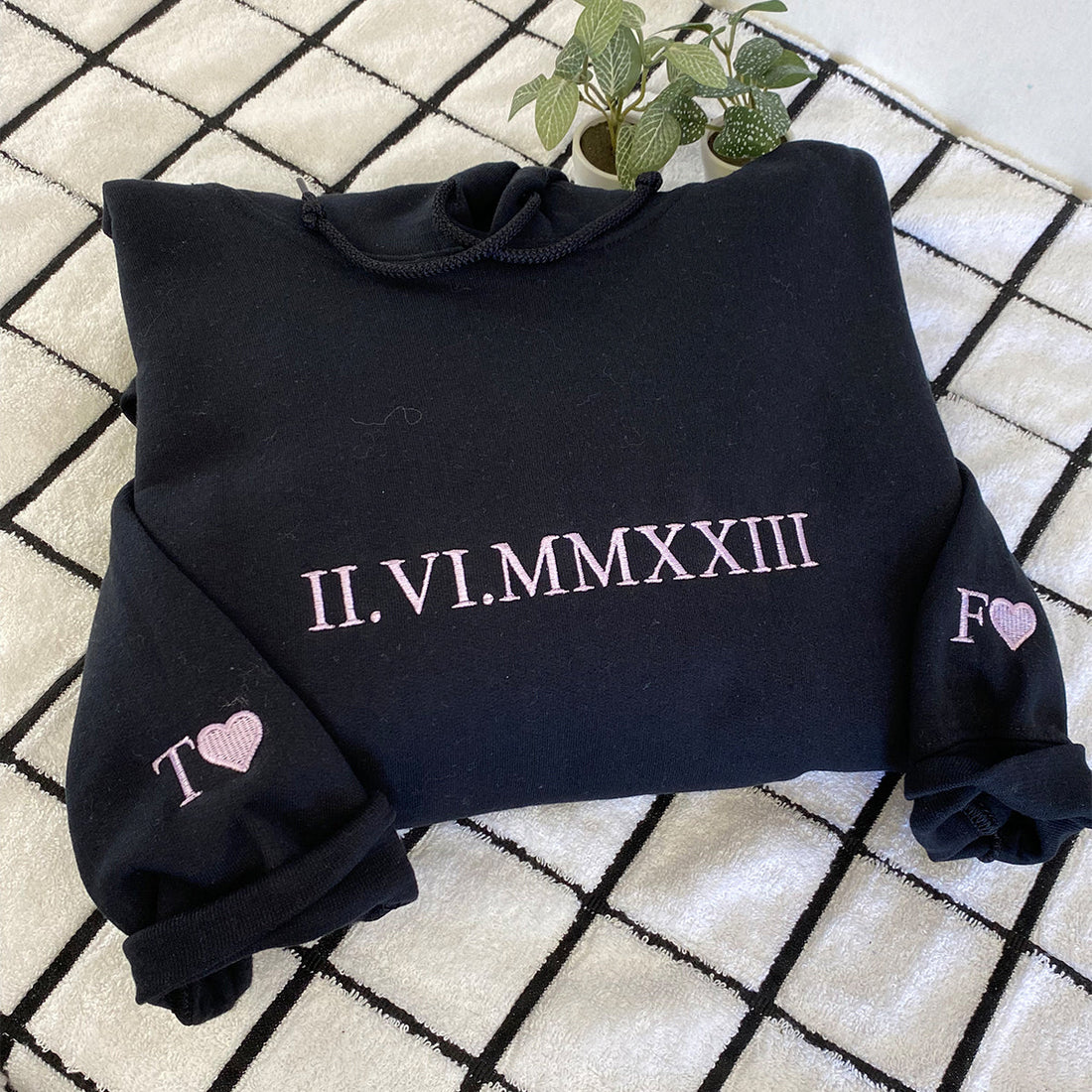 Embroidered Anniversary Hoodie with Roman Numeral Date - Couple Gift