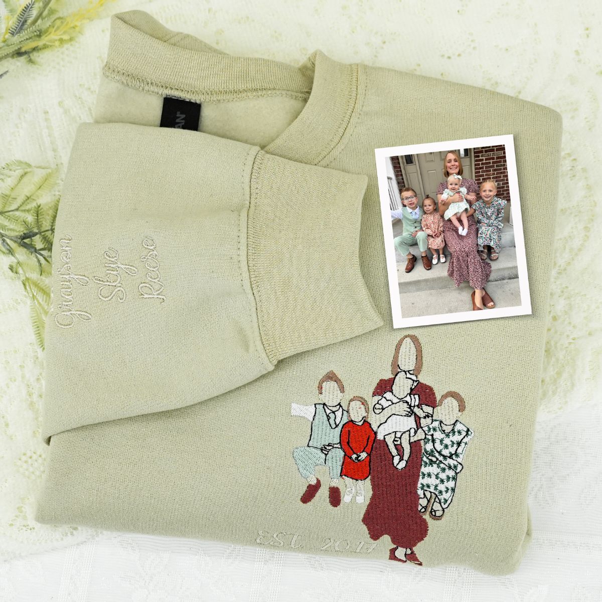 Embroidered Mother & Son Portrait Hoodie - Photo Gift