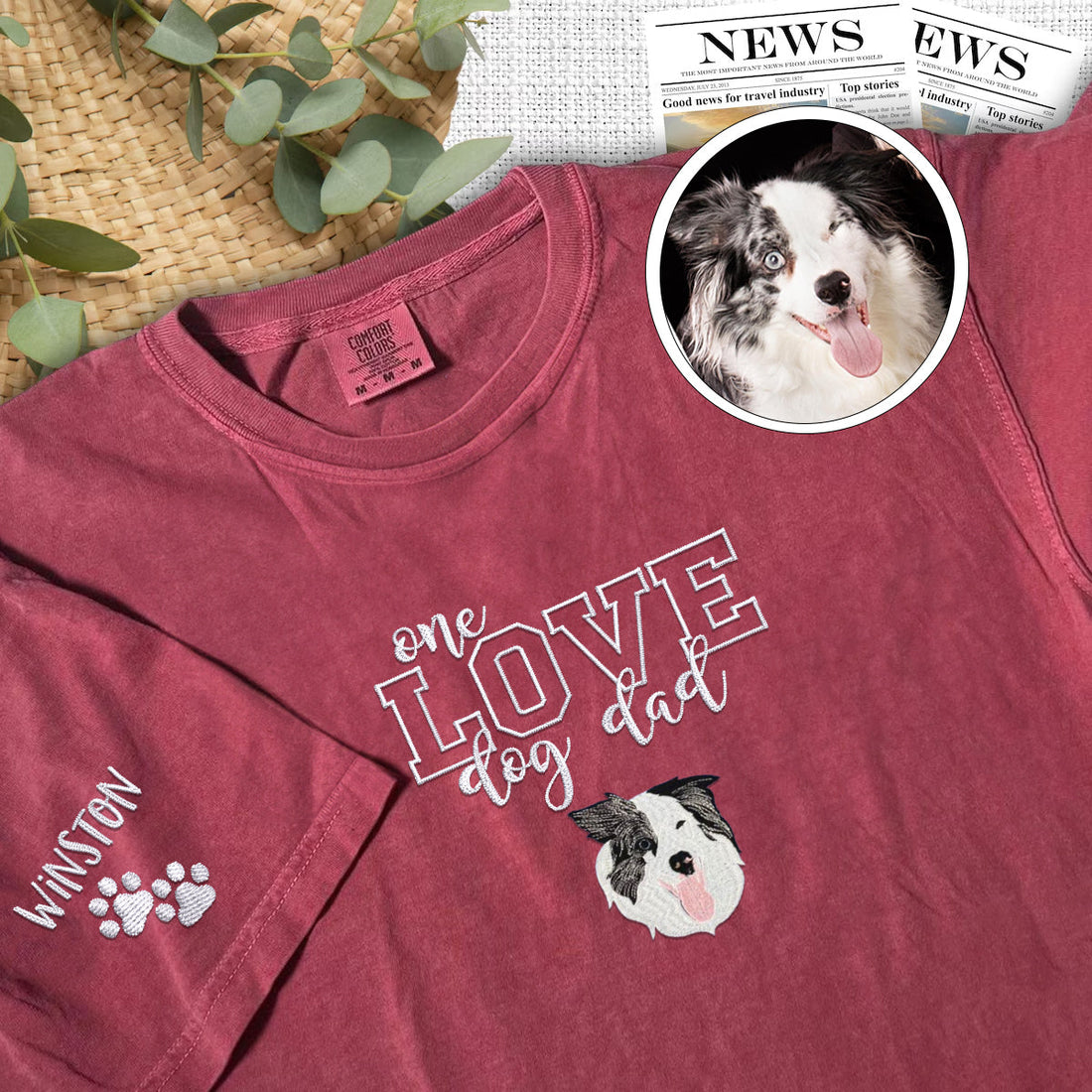 Embroidered One Love Dog Dad T-Shirt - Pet Father Gift